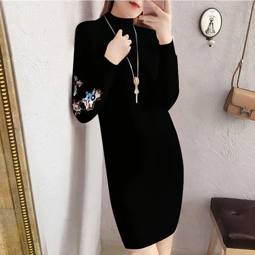 Autumn And Winter Fleece-lined Thickened Woolen Dress Sweater - Which Mark