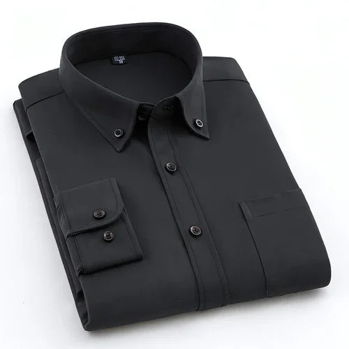 Men's Oxford Pure Color Slim Shirt For Young And Middle-aged People - Which Mark