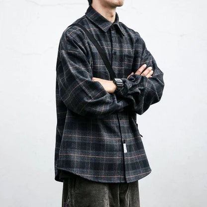 Autumn Winter Retro Sanding Padded Plaid DressShirt Men - Which Mark