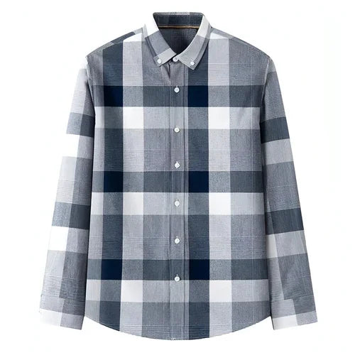 New Cotton Men's Long-sleeved British Plaid DressShirt - Which Mark