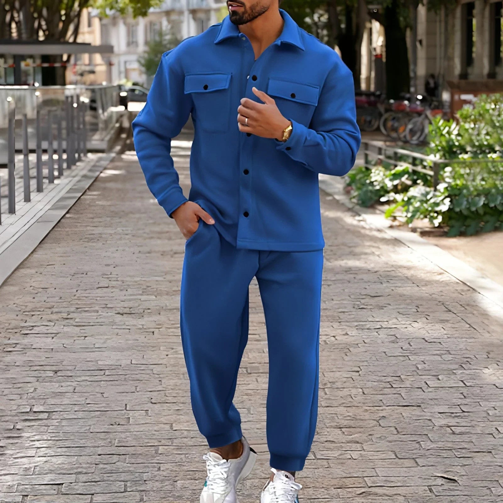 A Suede Single-breasted Solid Color Slim Fit Two-piece Suit Men - Which Mark