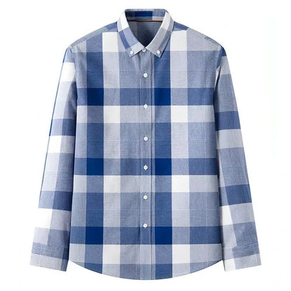 New Cotton Men's Long-sleeved British Plaid DressShirt - Which Mark