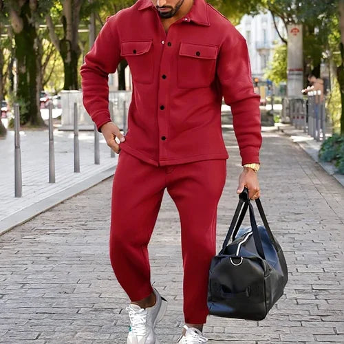 A Suede Single-breasted Solid Color Slim Fit Two-piece Suit Men - Which Mark