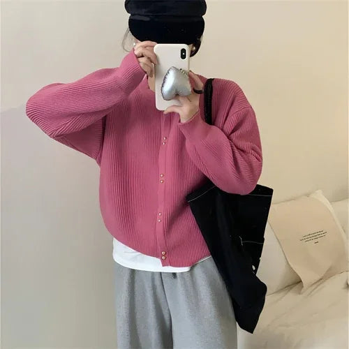 Korean Style Women's Long Sleeve Sweater Coat - Which Mark