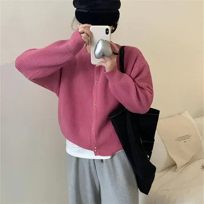 Korean Style Women's Long Sleeve Sweater Coat - Which Mark