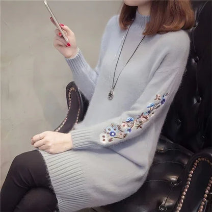 Autumn And Winter Fleece-lined Thickened Woolen Dress Sweater - Which Mark