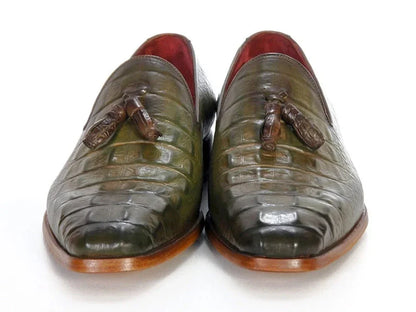 Paul Parkman Men's Green Crocodile Embossed Calfskin Tassel Loafer - Which Mark