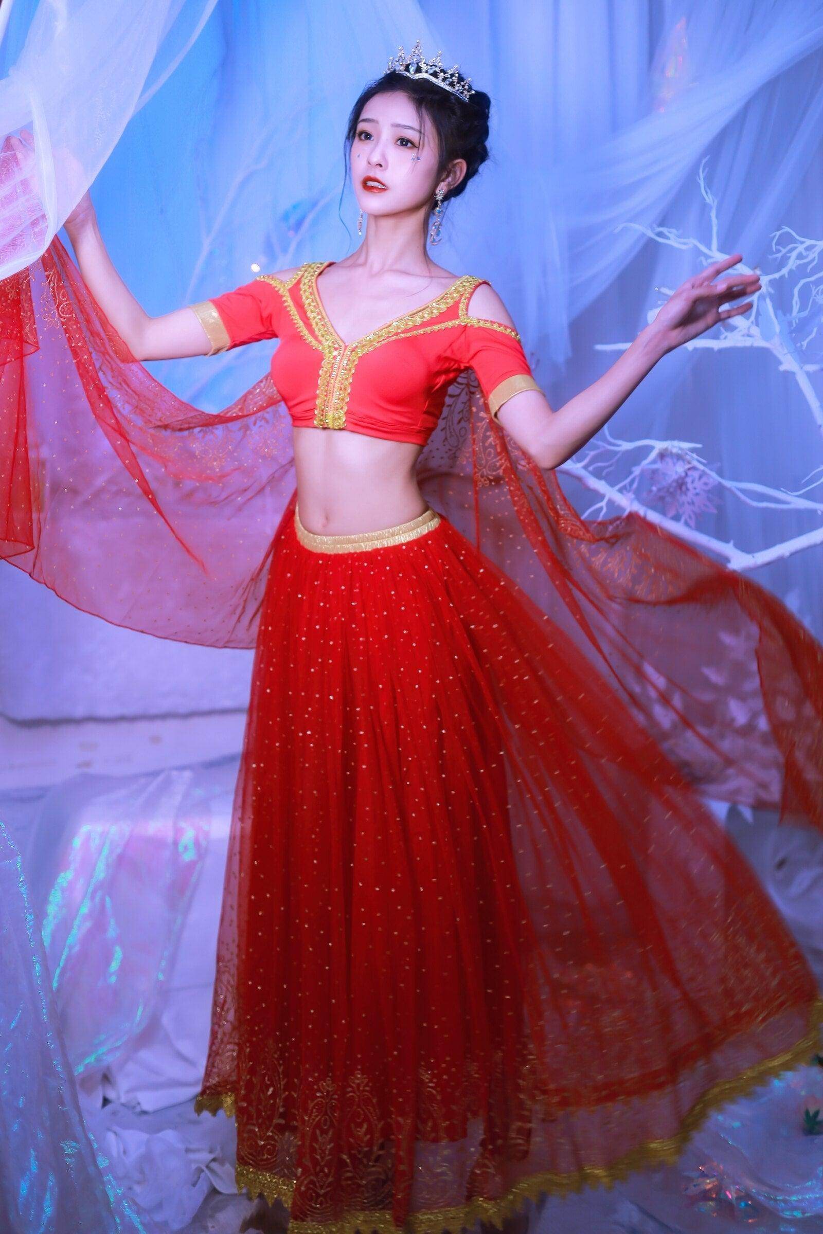 Elsa Princess Costume Belly Dance Outfit Party Cosplay Red - Which Mark
