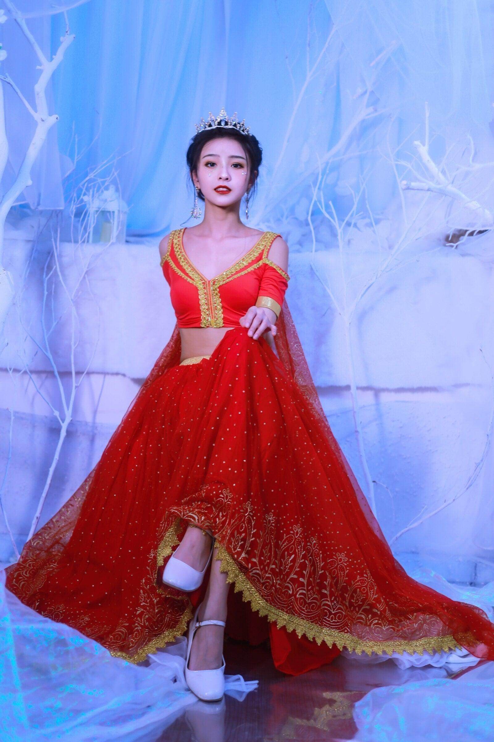 Elsa Princess Costume Belly Dance Outfit Party Cosplay Red - Which Mark