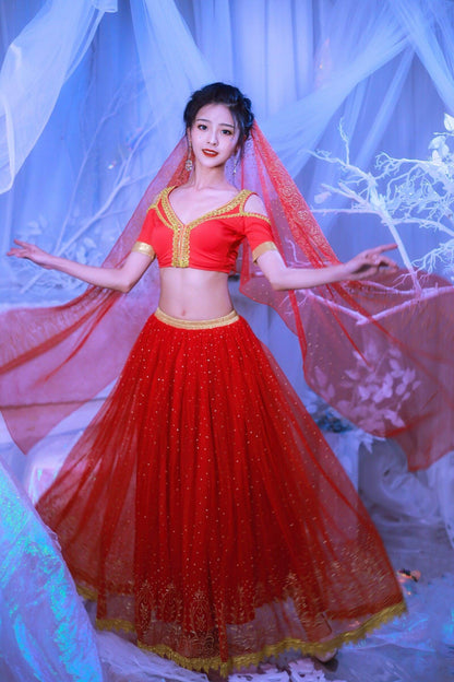 Elsa Princess Costume Belly Dance Outfit Party Cosplay Red - Which Mark