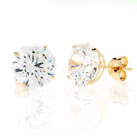 14K Gold Yellow Round Basket Setting Simulated Round Diamond Stud - Which Mark