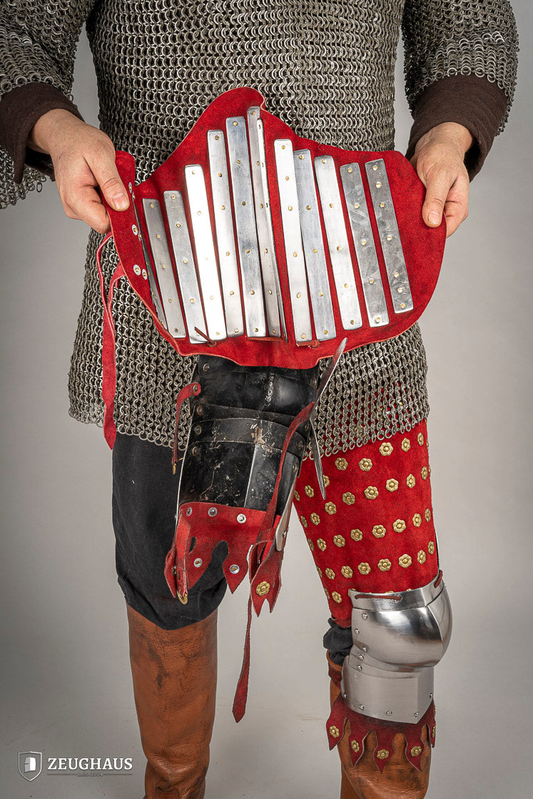 Splinted Leg Armour Suede Leather Red - Which Mark