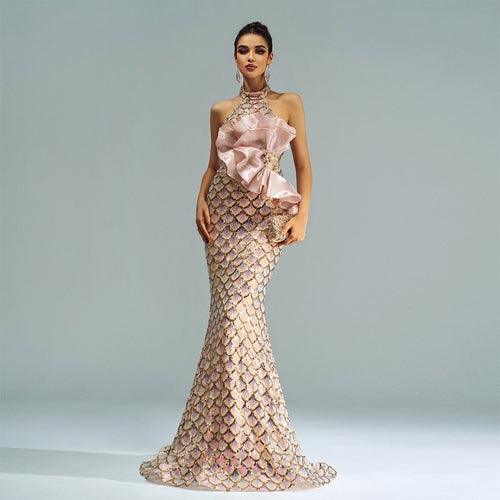 “Champagne Glam” Halter Mermaid Dress – Luxury for Elite Occasions - Which Mark