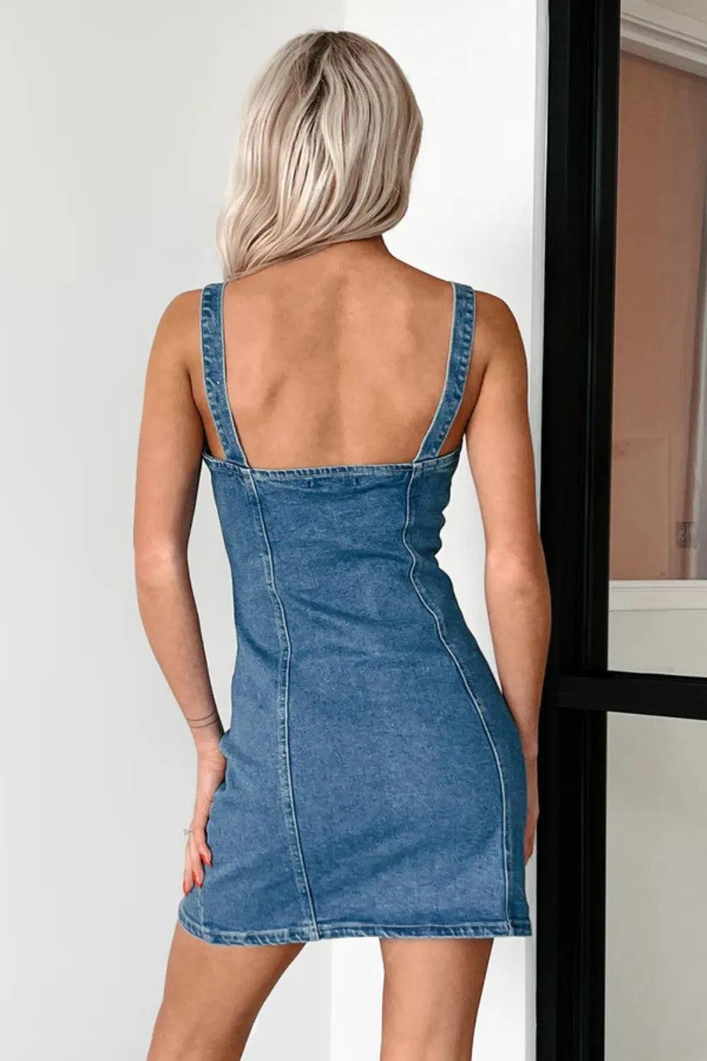 Button Down Mini Cami Denim Dress - Which Mark