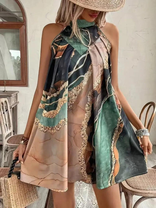 Tied Back Printed Sleeveless Dress - Which Mark