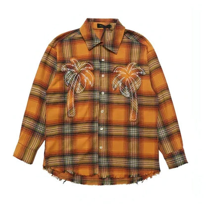 Loose Casual Polo Collar Raw Coconut Embroidered DressShirt Men - Which Mark