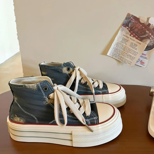 Women's Synthetic Leather Lace-up High-top Rubber Casual Shoes - Which Mark
