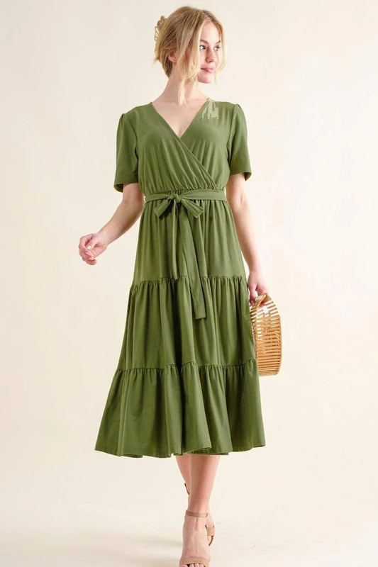And The Why Soft Short Sleeve Tiered Midi Dress - Which Mark