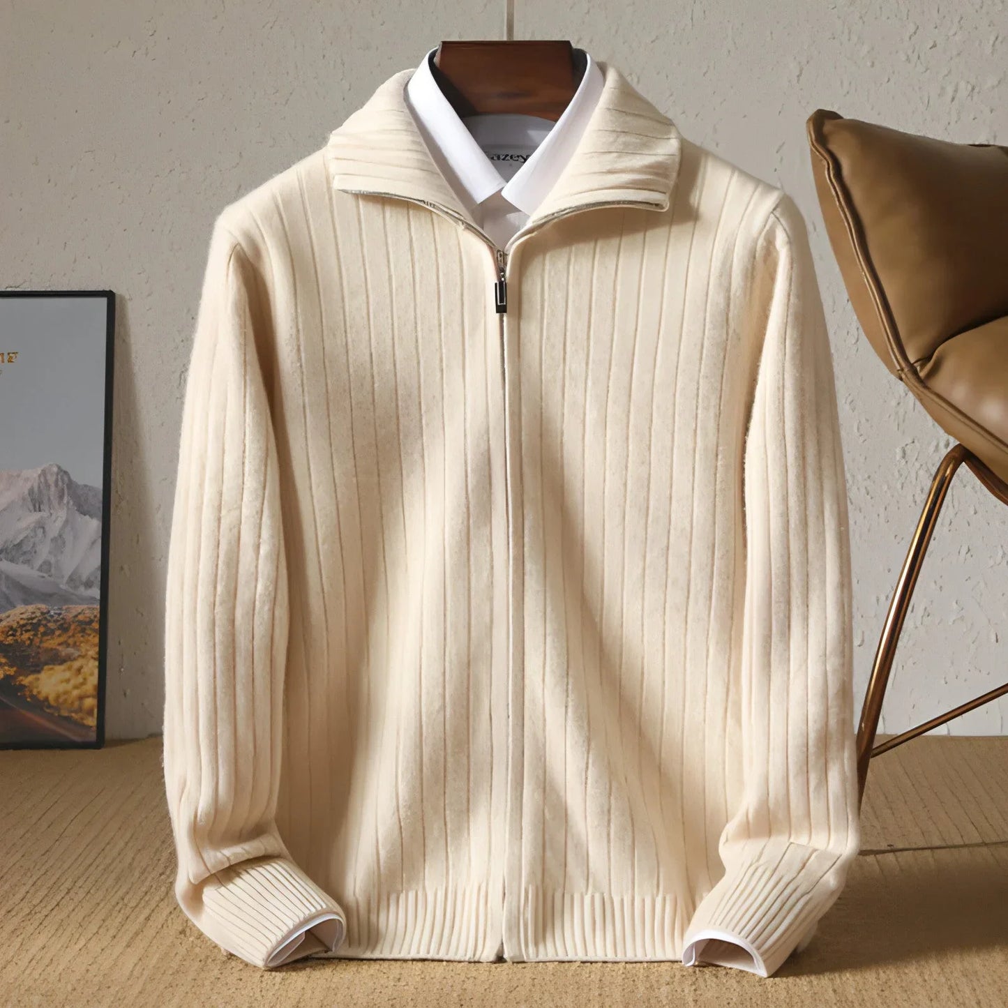 Pure Wool Sweater Men's Lapel Full Zipper - Which Mark