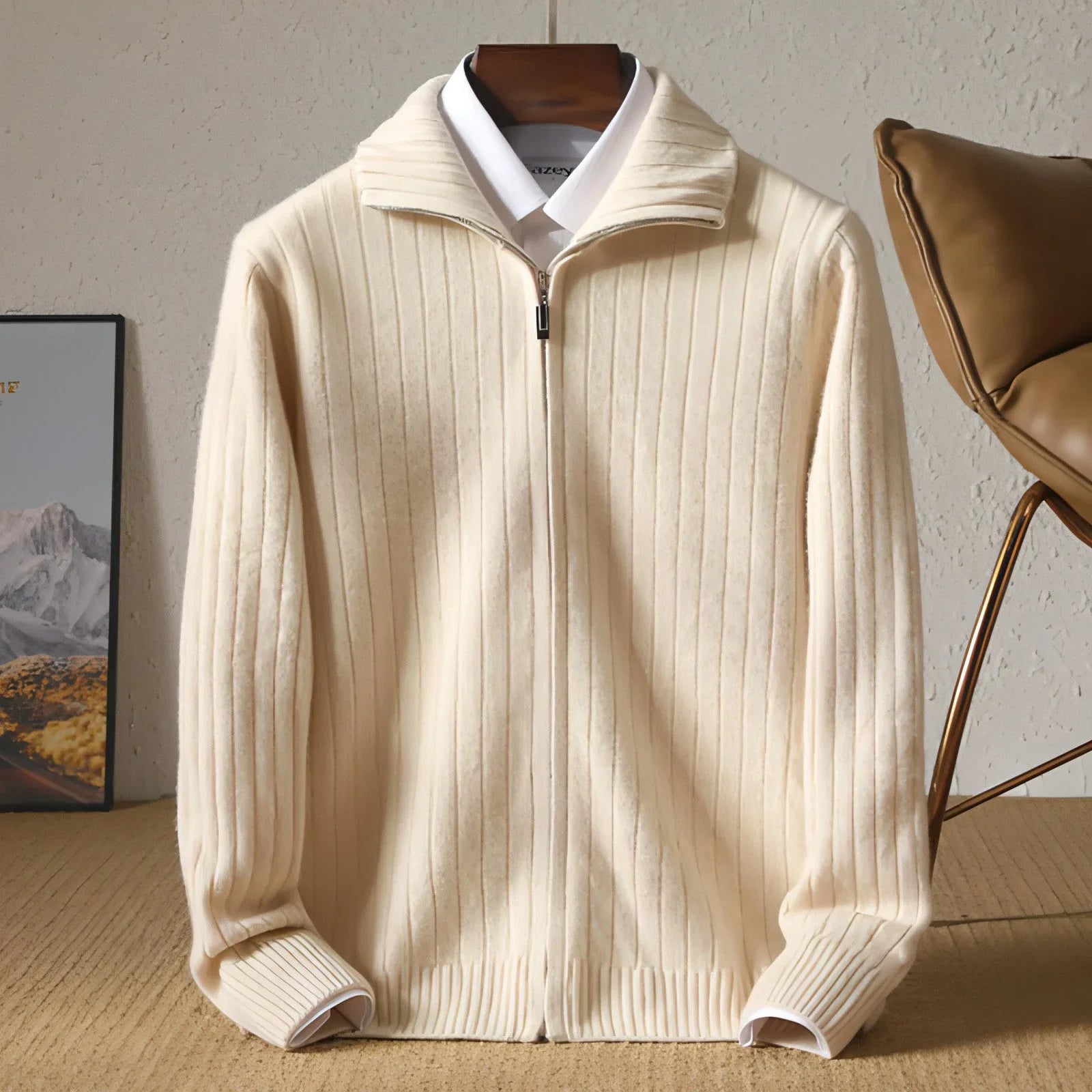 Pure Wool Sweater Men's Lapel Full Zipper - Which Mark