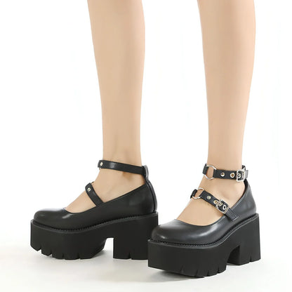 Buckle British Style Retro Platform Shoes - Which Mark