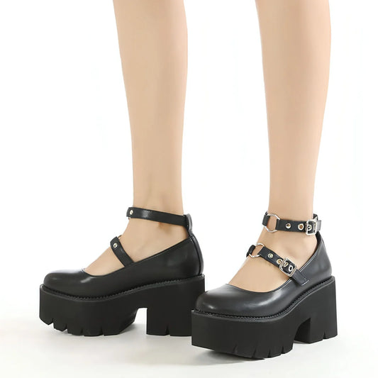 Buckle British Style Retro Platform Shoes - Which Mark