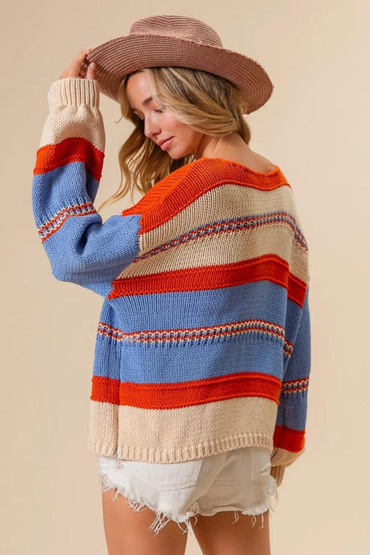 BiBi Multi Color Stripe Scoop Neck Sweater - Which Mark