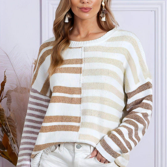 Simple Versatile Striped Printed Sweater For Women - Which Mark