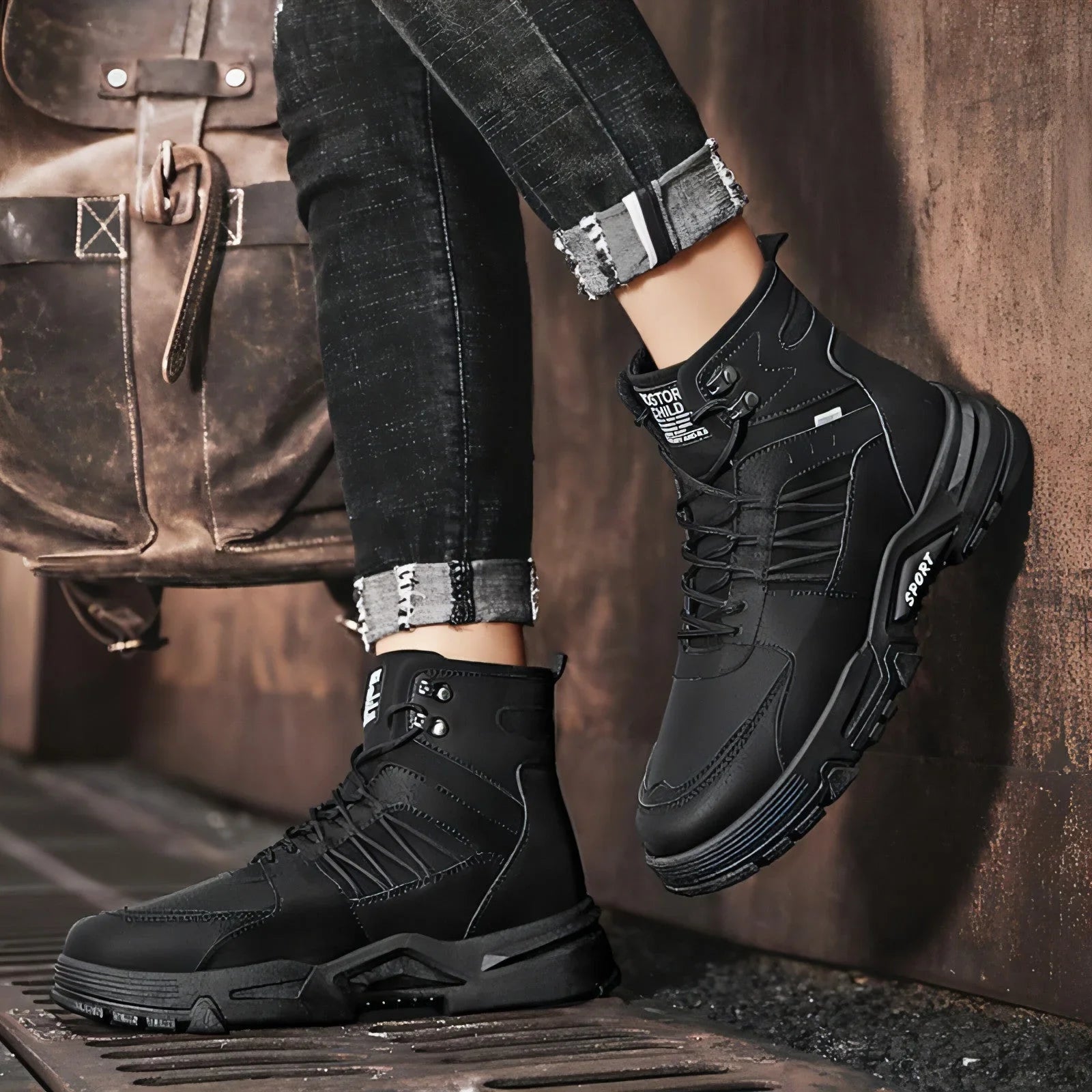 Men's High Top Men's Autumn And Winter Leather Work Shoes - Which Mark