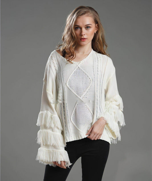 Pullover Loose Sweater Women Tassel Pure Color - Which Mark