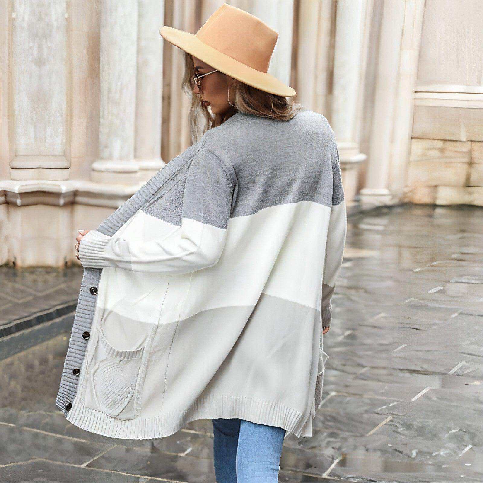 Color Matching Cardigan Sweater Coat Women - Which Mark
