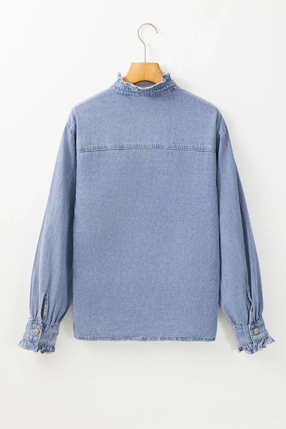 Beau Blue Ruffled Long Sleeve Buttoned Denim Shirt - Which Mark