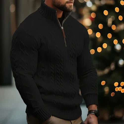 Men's Knitwear Half Zipper Coat Solid Color Twisted Thickened Sweater - Which Mark