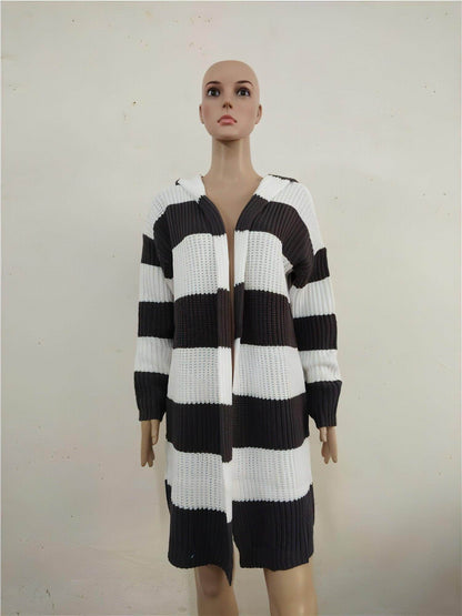 Mid-color Hooded Mid-length Cardigan Jacket Women Sweater - Which Mark