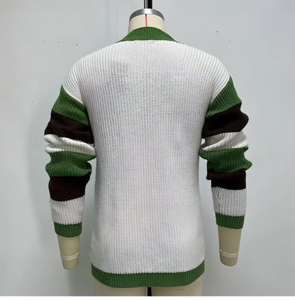 A.1 Loose Contrast Color Woolen Cardigan Jacket Sweater Men - Which Mark