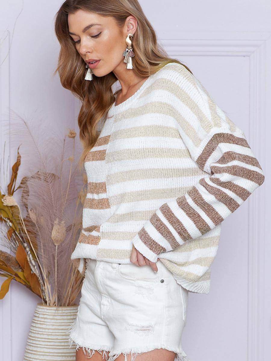 Simple Versatile Striped Printed Sweater For Women - Which Mark