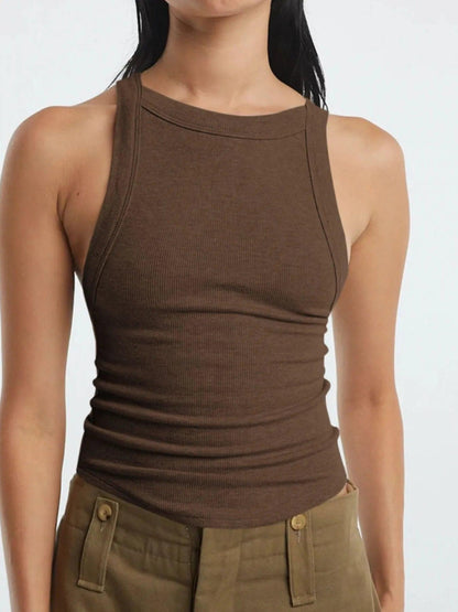 Asymmetrical Back Ribbed Crop Tank Top - Which Mark