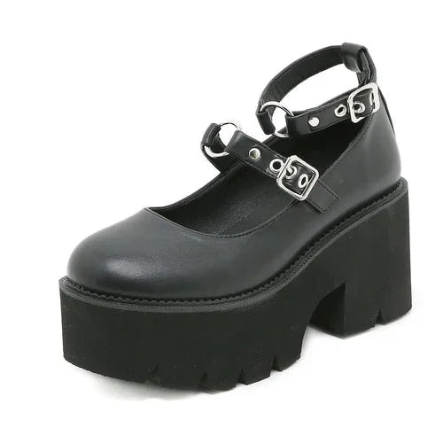 Buckle British Style Retro Platform Shoes - Which Mark