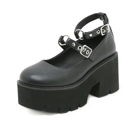 Buckle British Style Retro Platform Shoes - Which Mark