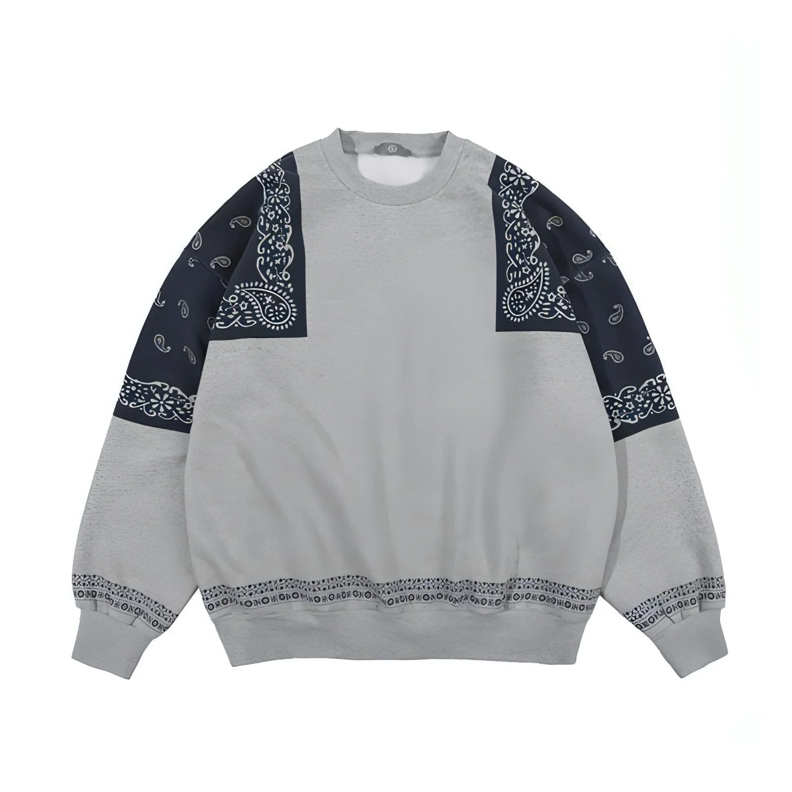 Retro Paisley Stitching Fleece-lined Crew Neck Sweater - Which Mark