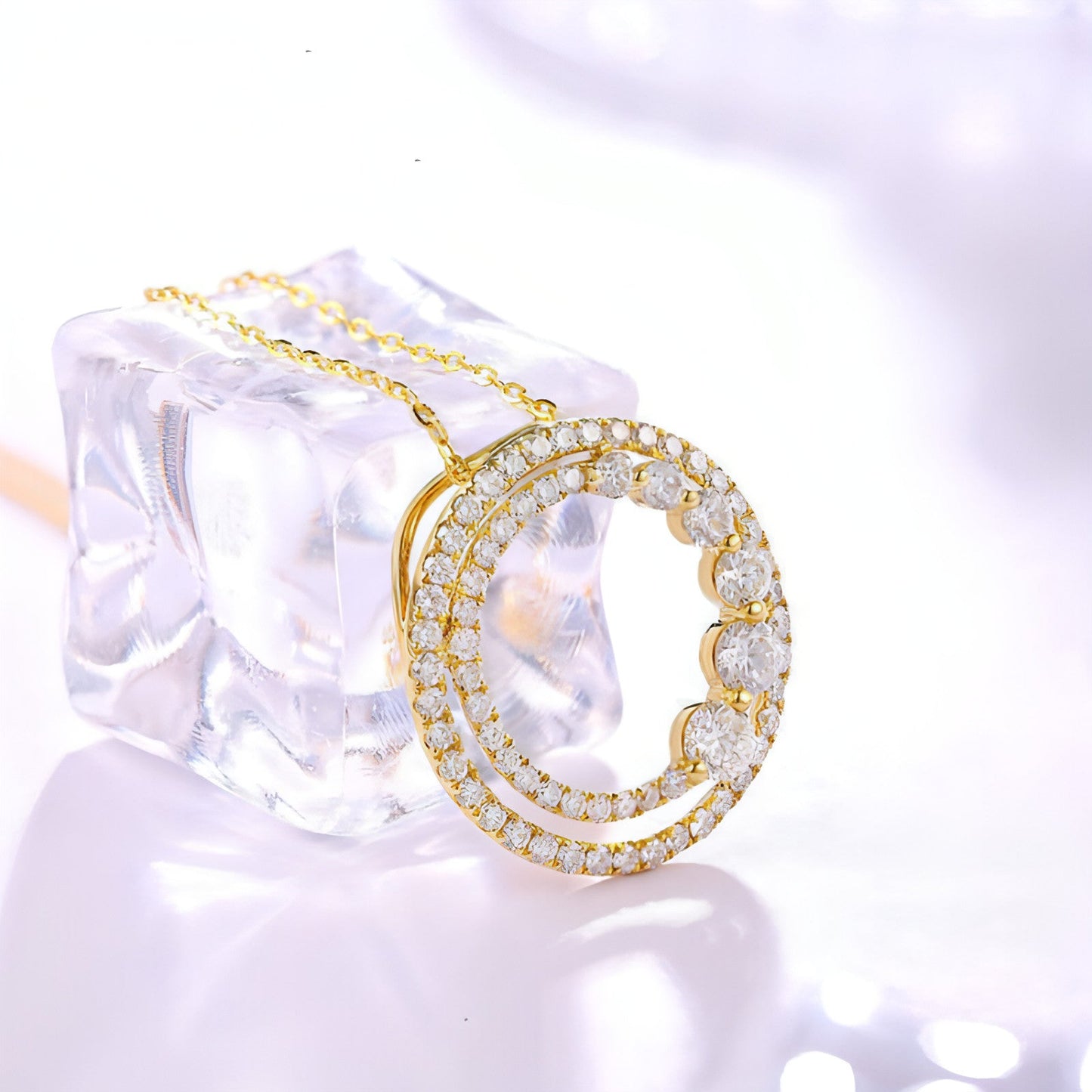 18K Gold Rose Gold Diamond Necklace Round - Which Mark