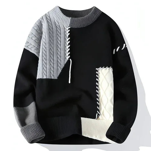 A.1 Sweater Men's Retro Color Contrast Patchwork - Which Mark