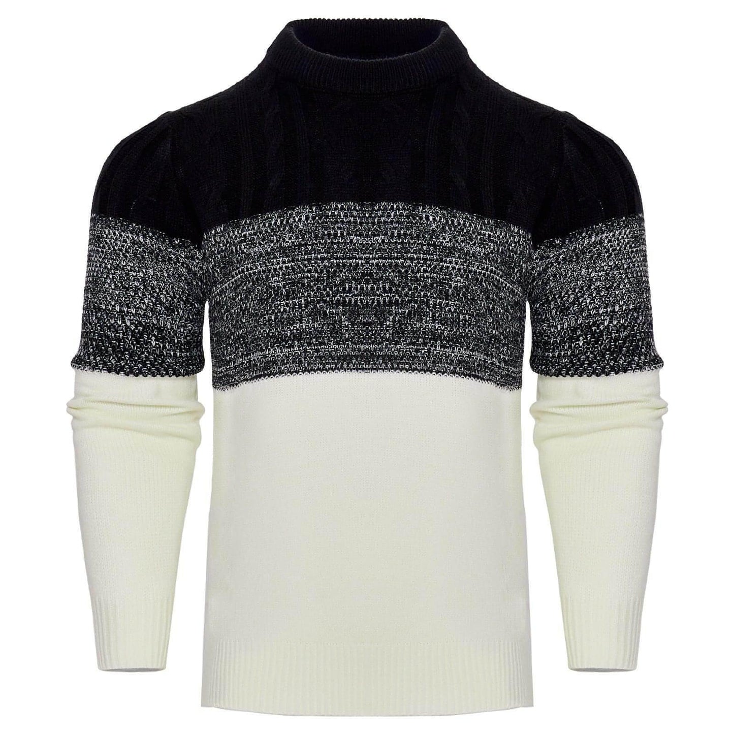 Men's Casual Color Block Long Sleeve Cable Knit Pullover Sweater - Which Mark