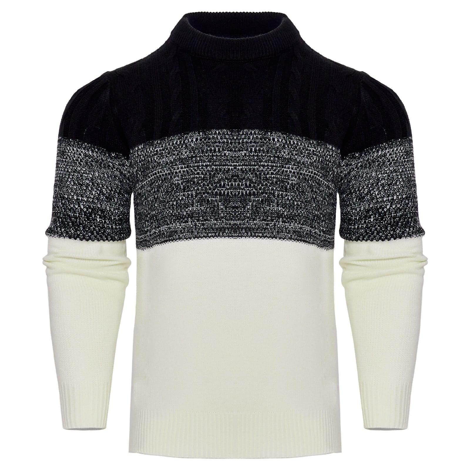 Men's Casual Color Block Long Sleeve Cable Knit Pullover Sweater - Which Mark