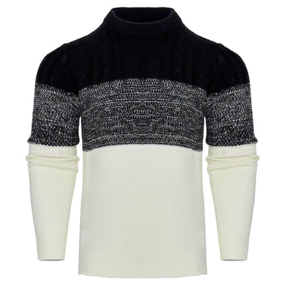 Men's Casual Color Block Long Sleeve Cable Knit Pullover Sweater - Which Mark
