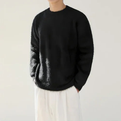 Mohair Solid Color Men's Sweater Winter Thick Round Neck - Which Mark