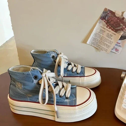 Women's Synthetic Leather Lace-up High-top Rubber Casual Shoes - Which Mark
