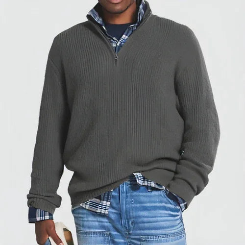 Men's Business Casual Loose Zip Stand Collar Sweater - Which Mark