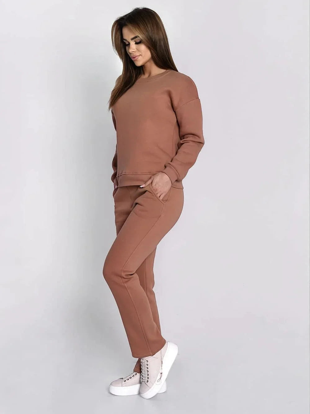 Ladies' insulated tracksuit top and loose pants beige FI762 - Which Mark