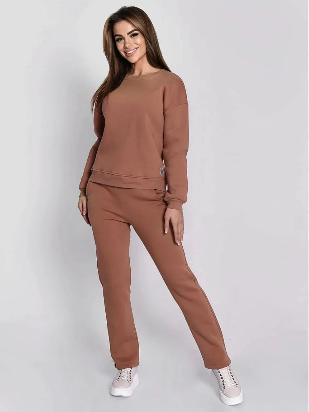 Ladies' insulated tracksuit top and loose pants beige FI762 - Which Mark